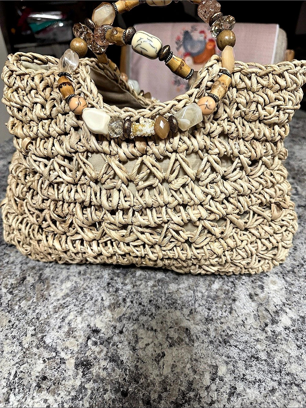 Cappelli Straworld, Inc. Woven Beaded Handle Tote in Beige